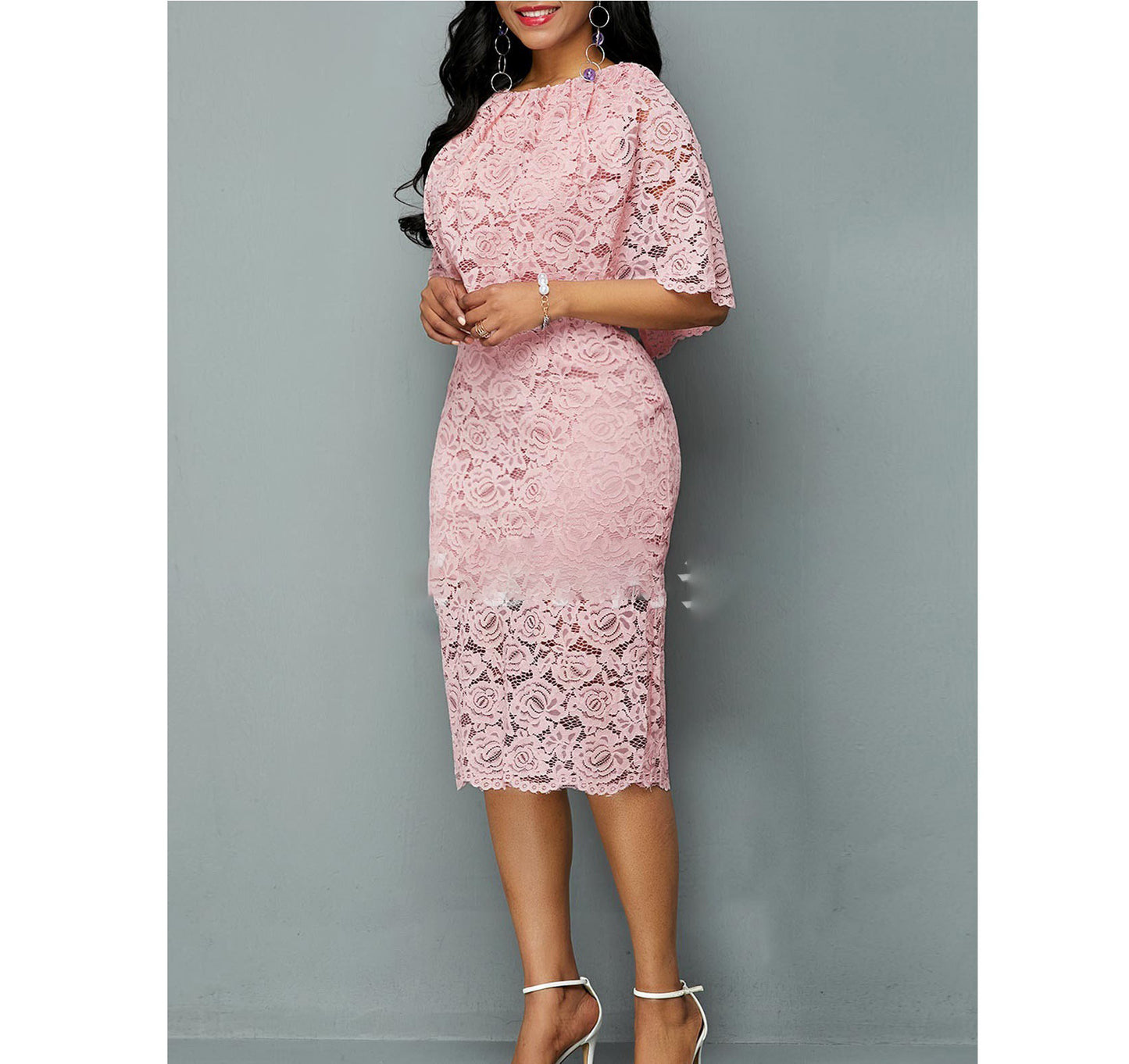 Pink Lace Dress For Women Fashion Wedding Sizes S to 5XL Plus Size