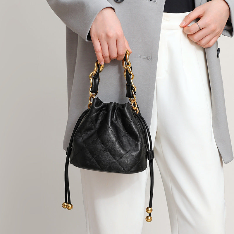 Fashion Crossbody Bucket Mini Portable Shoulder Genuine Leather Bag