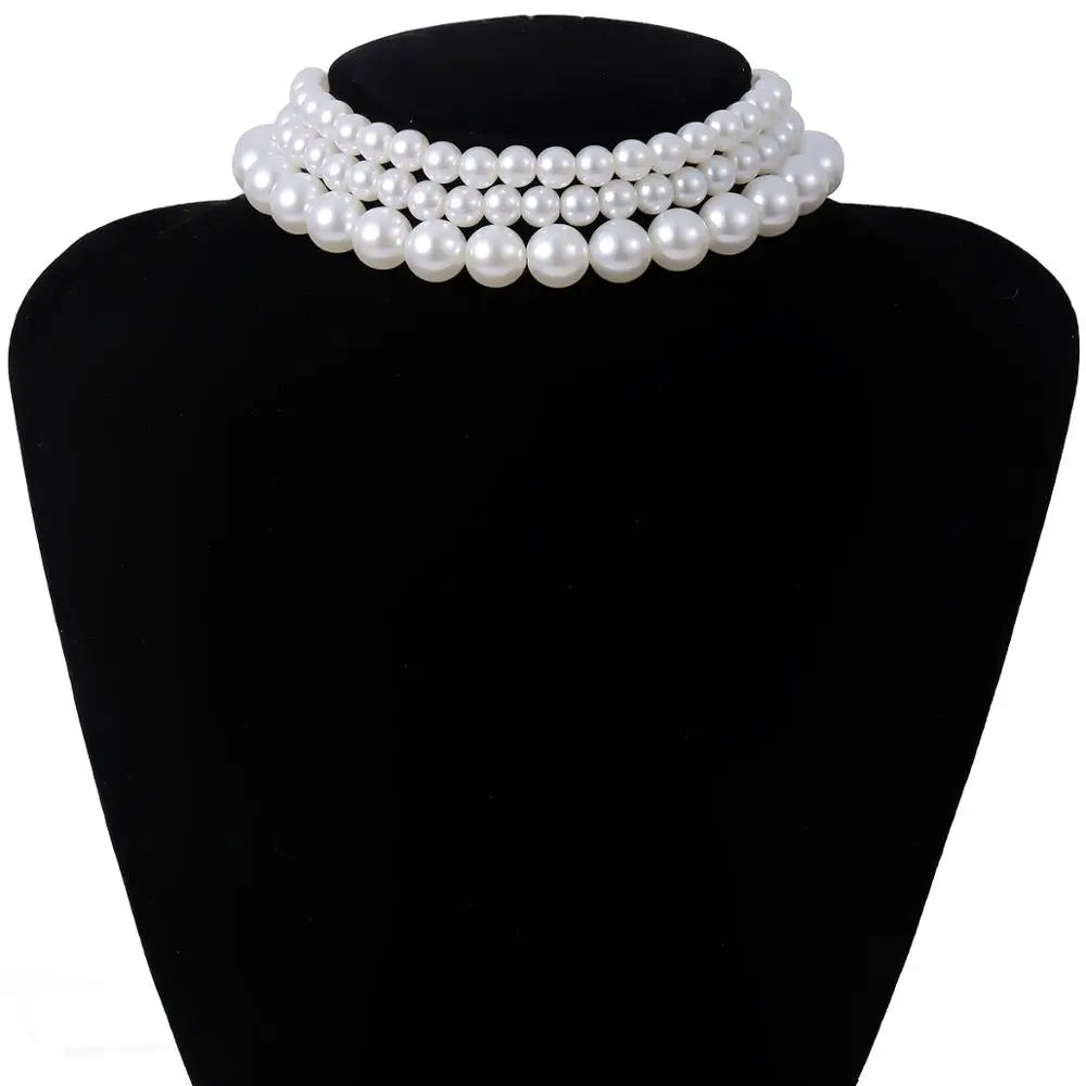Multi-Layer White Imitation Pearl Necklace Bead  Chain  Ladies Wedding Short Clavicle Necklace Charm Banquet Jewelry