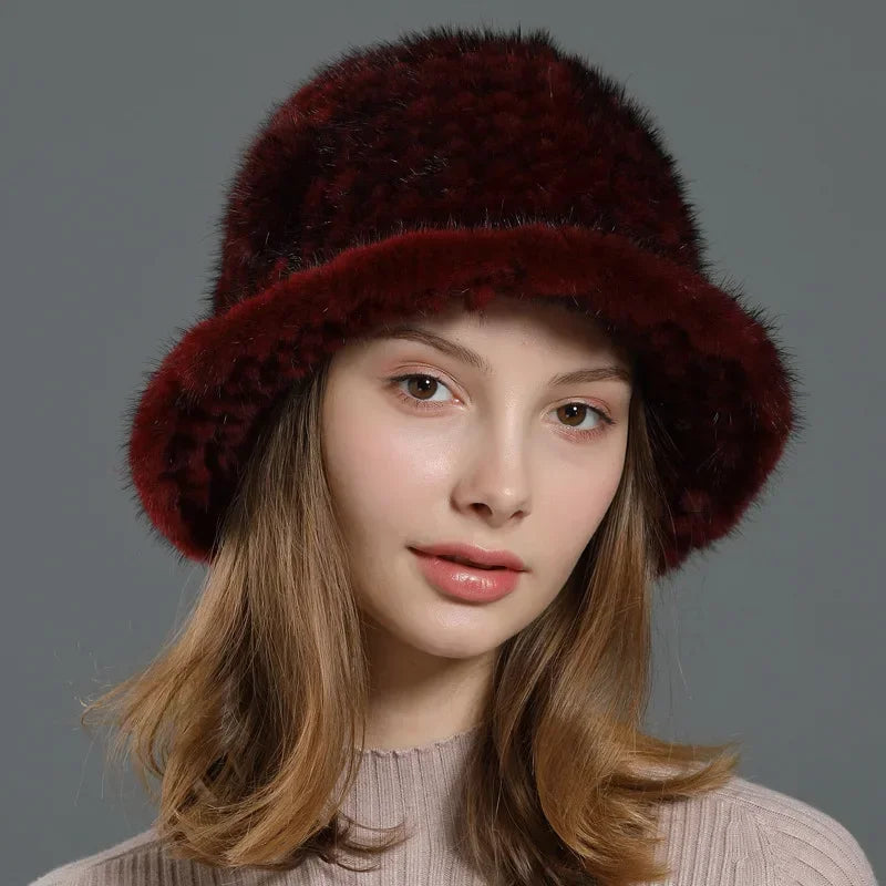 Real Mink Fur Hat Cap Sun Hat For Women  New Female Cap Winter Knitted Mink Fur Hat Brand Thick Hats