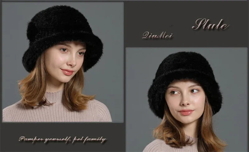 Real Mink Fur Hat Cap Sun Hat For Women  New Female Cap Winter Knitted Mink Fur Hat Brand Thick Hats