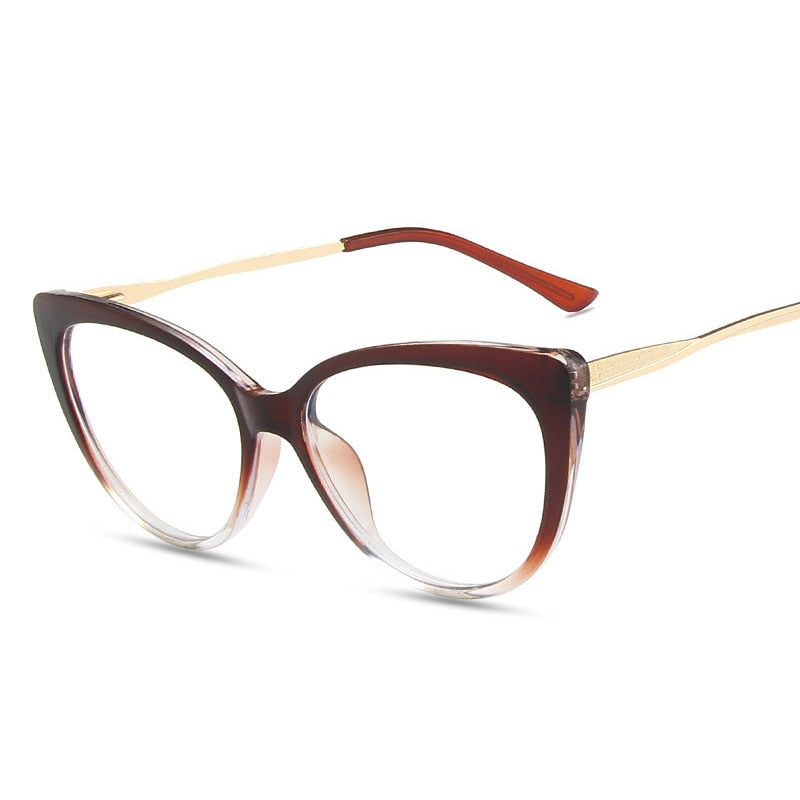 Clear Cat Eye Glasses Woman Fashion Retro Brand Optical Eyeglasses Frames Vintage Anti Blue Light Metal Arms