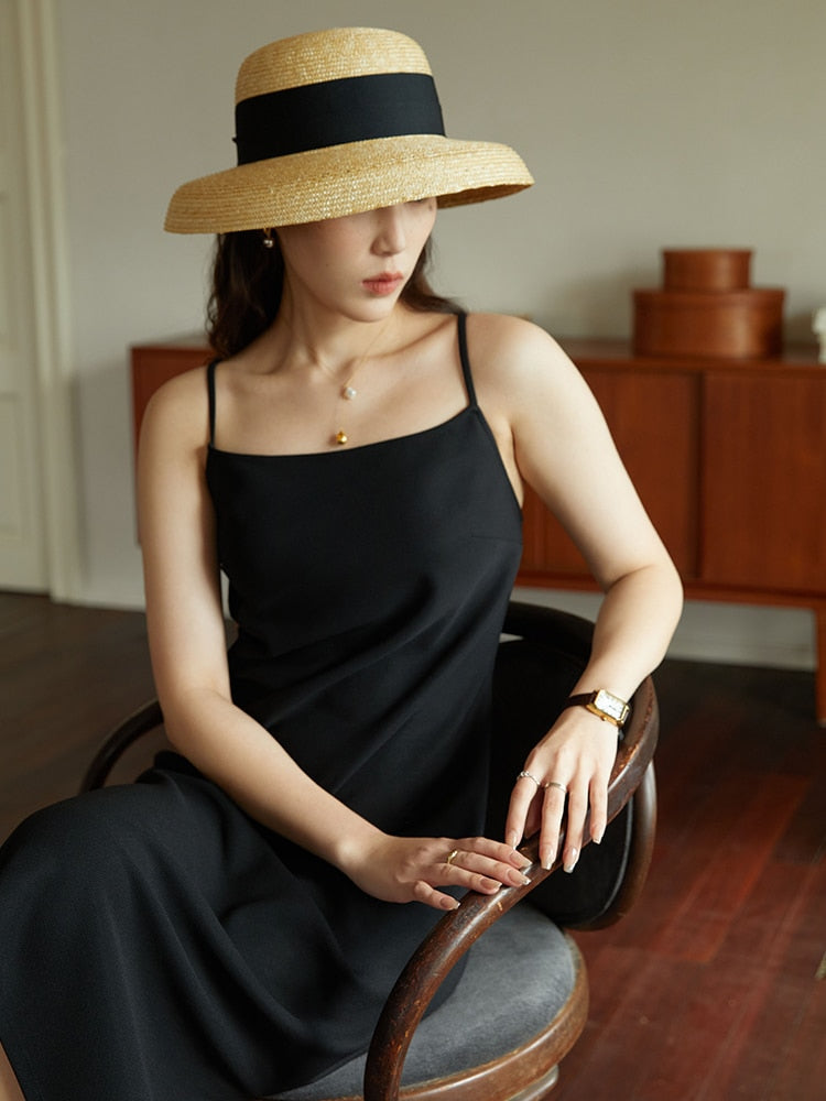 Long Black Sheath Design Adjustable Strap Dress