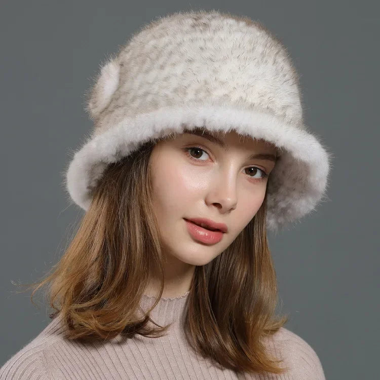 Real Mink Fur Hat Cap Sun Hat For Women  New Female Cap Winter Knitted Mink Fur Hat Brand Thick Hats