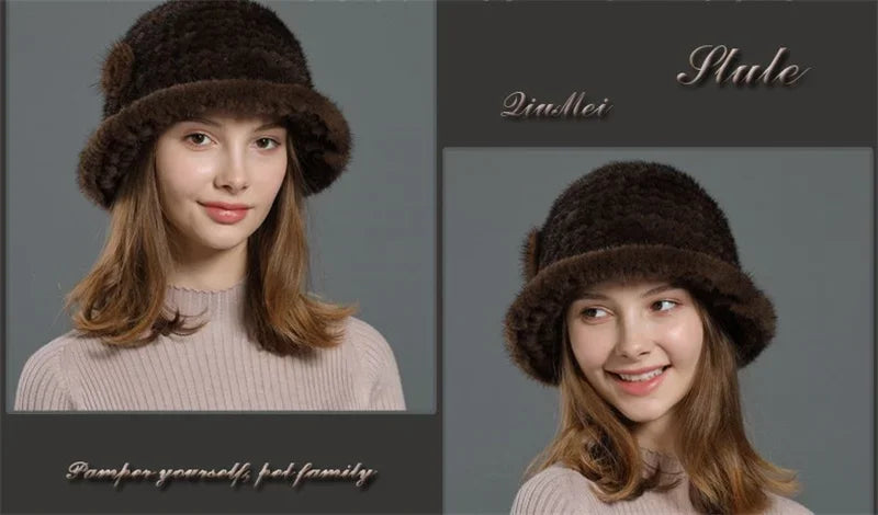 Real Mink Fur Hat Cap Sun Hat For Women  New Female Cap Winter Knitted Mink Fur Hat Brand Thick Hats