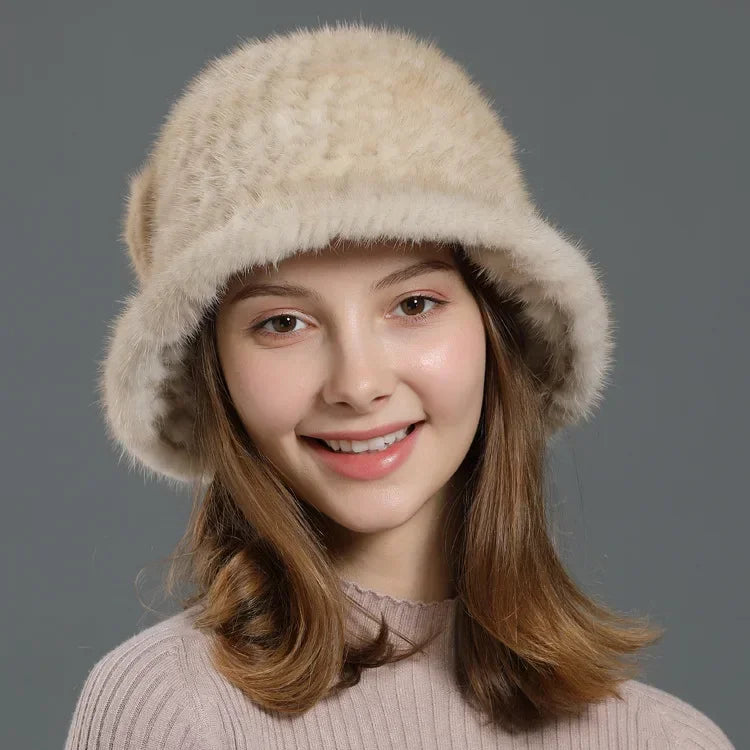 Real Mink Fur Hat Cap Sun Hat For Women  New Female Cap Winter Knitted Mink Fur Hat Brand Thick Hats