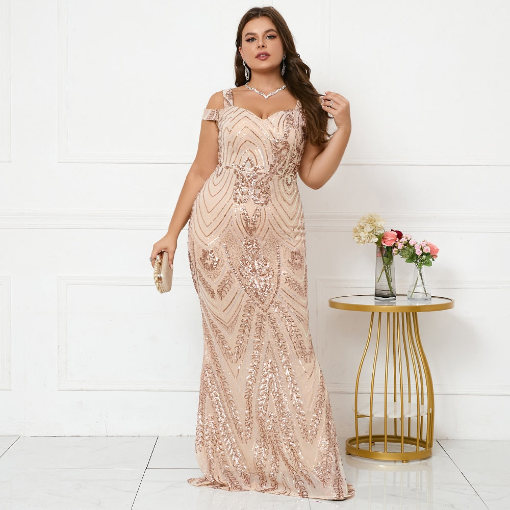 Women's Elegant Party Maxi Dress Gold Sequin Evening Dress Long Prom Dress