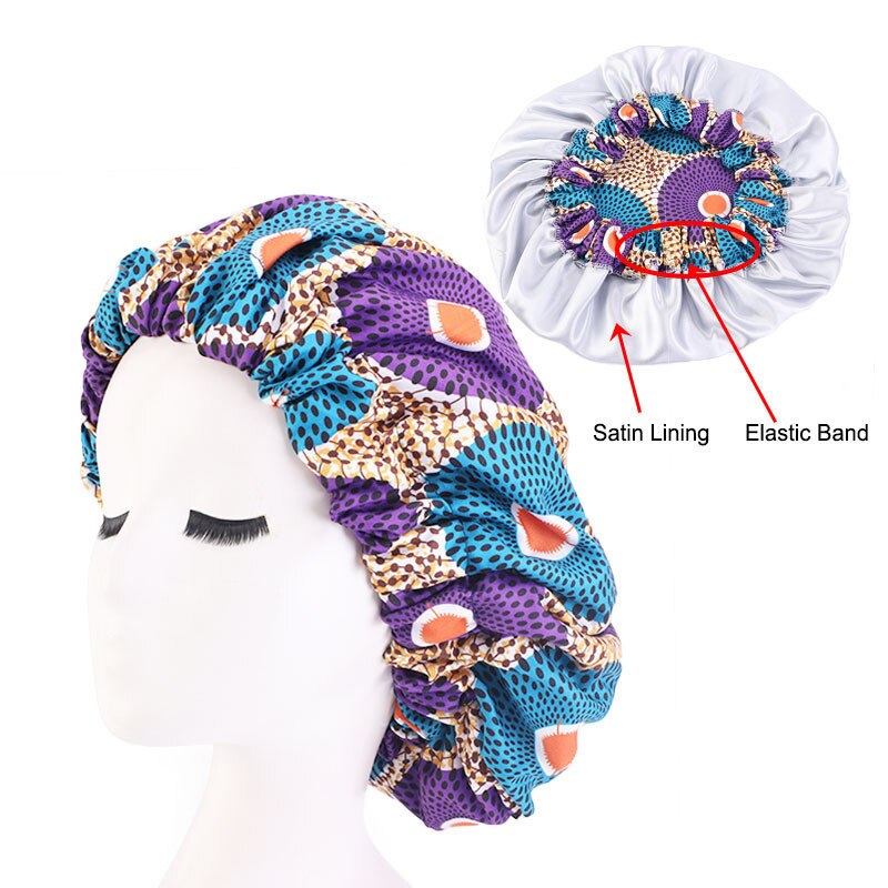 Extra Large Eco-Friendly Satin Lined Bonnet Women Beauty Print Satin Silk Bonnet Sleep Night Cap Head Cover Bonnet