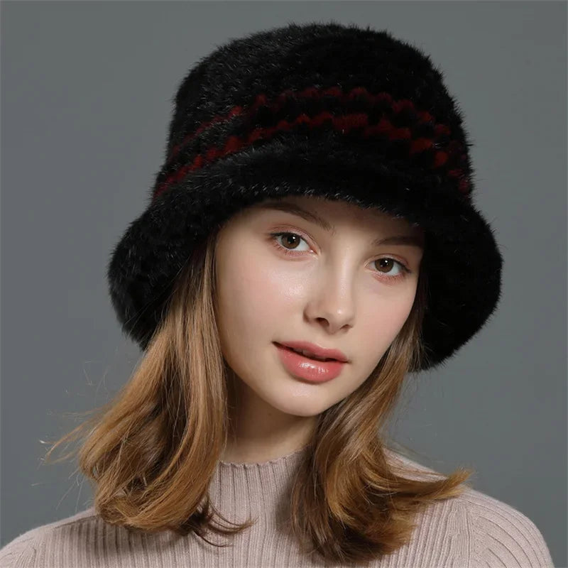 Real Mink Fur Hat Cap Sun Hat For Women  New Female Cap Winter Knitted Mink Fur Hat Brand Thick Hats