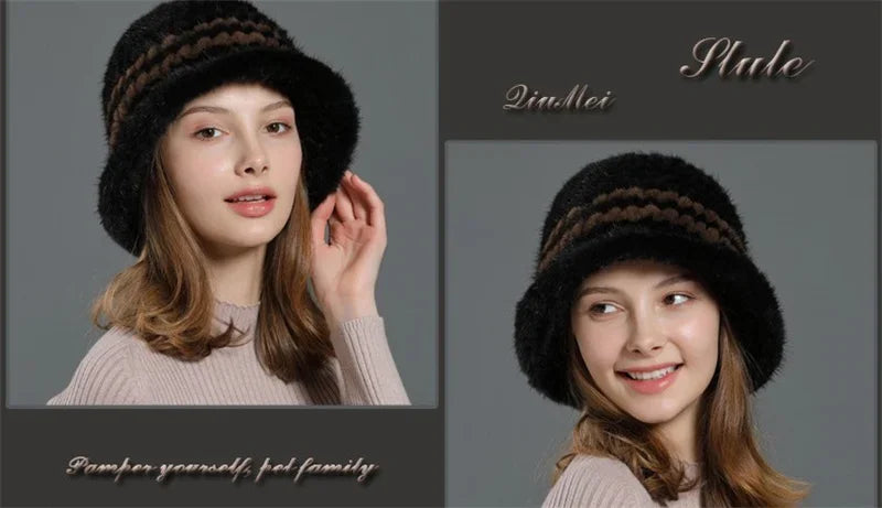 Real Mink Fur Hat Cap Sun Hat For Women  New Female Cap Winter Knitted Mink Fur Hat Brand Thick Hats