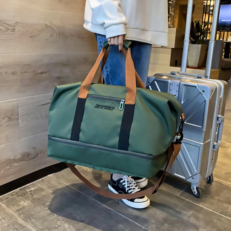 Unisex Large Capacity Travel Tote Bags Women Canvas Travel Handbag Sports Shoulder Bag Waterproof Travel Duffle Bag Foldable