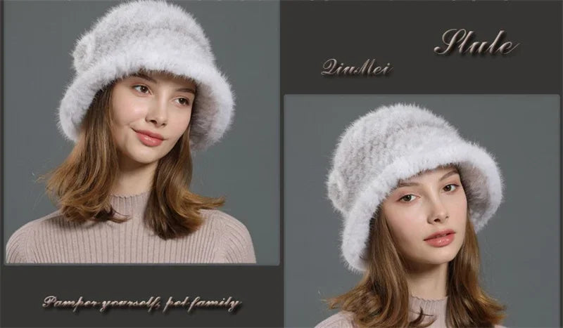 Real Mink Fur Hat Cap Sun Hat For Women  New Female Cap Winter Knitted Mink Fur Hat Brand Thick Hats