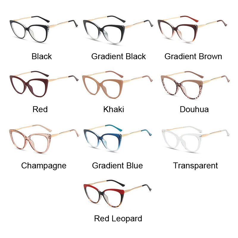 Clear Cat Eye Glasses Woman Fashion Retro Brand Optical Eyeglasses Frames Vintage Anti Blue Light Metal Arms