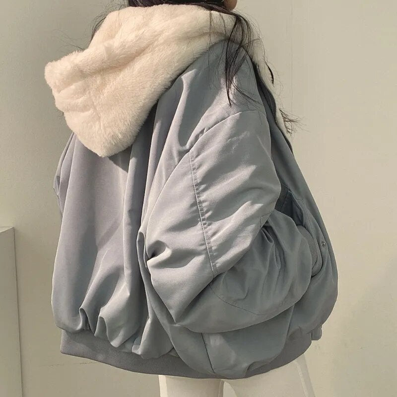 Casual Hooded Jacket Winter Double-Layer Solid Warm Down Oversized Jacket