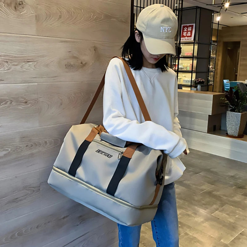 Unisex Large Capacity Travel Tote Bags Women Canvas Travel Handbag Sports Shoulder Bag Waterproof Travel Duffle Bag Foldable