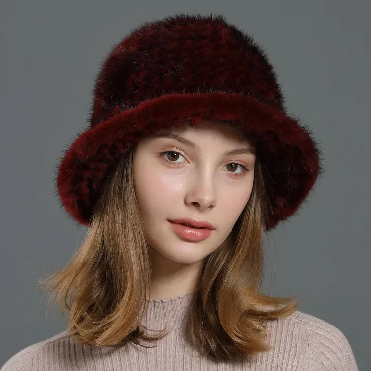 Real Mink Fur Hat Cap Sun Hat For Women  New Female Cap Winter Knitted Mink Fur Hat Brand Thick Hats