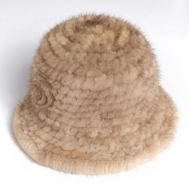 Real Mink Fur Hat Cap Sun Hat For Women  New Female Cap Winter Knitted Mink Fur Hat Brand Thick Hats