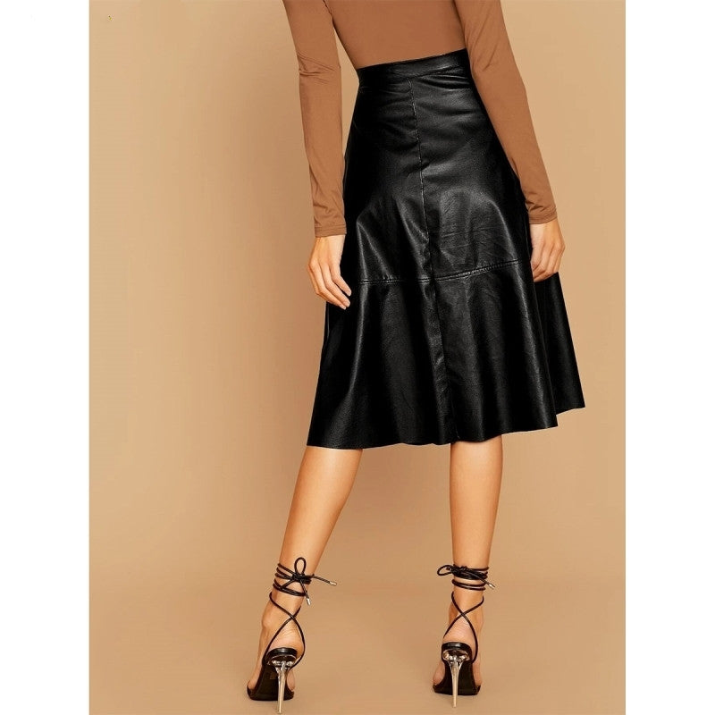 Leather A-Line Wrap Skirt