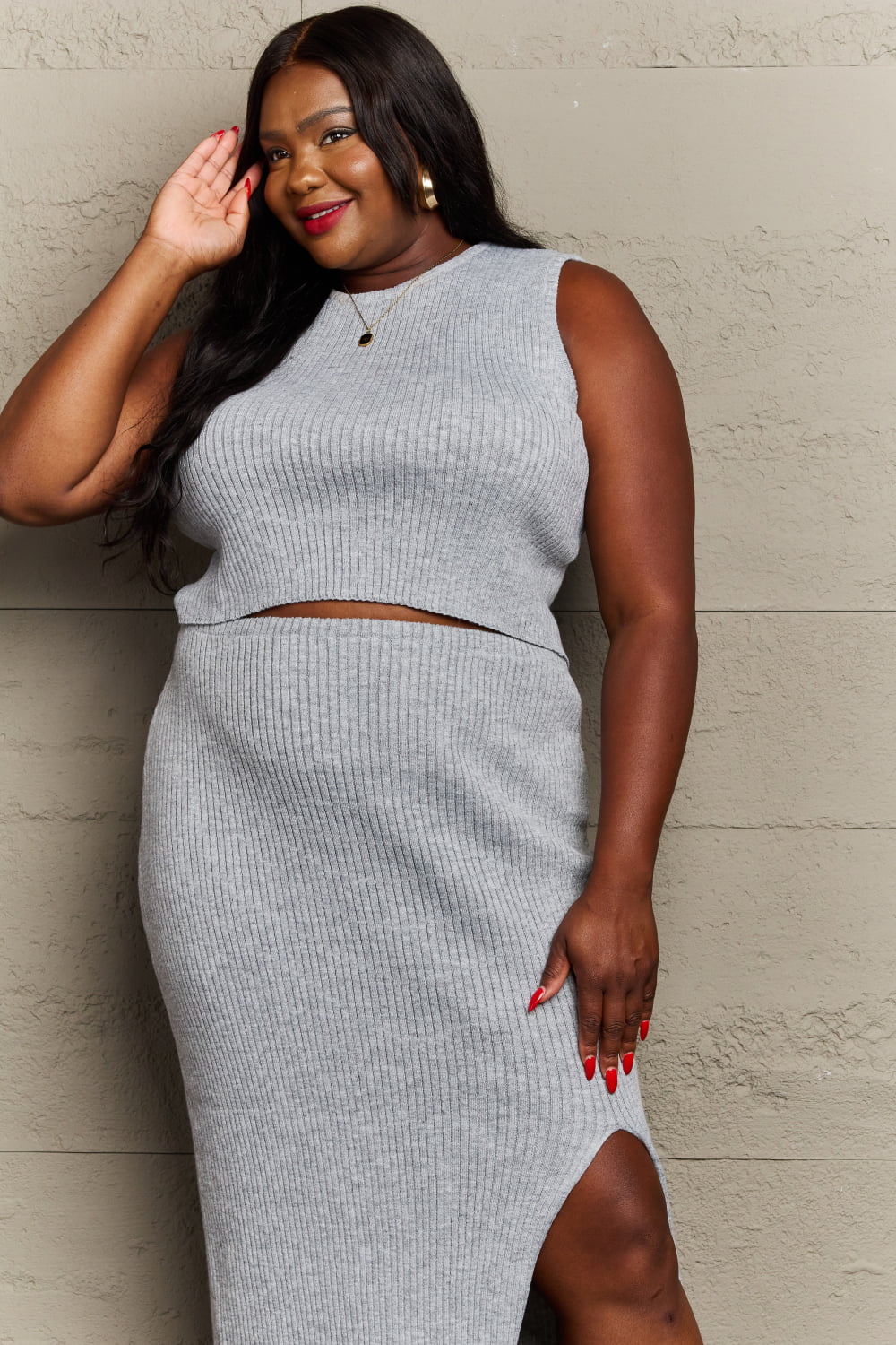 Plus Size Fitted Two-Piece Skirt Set