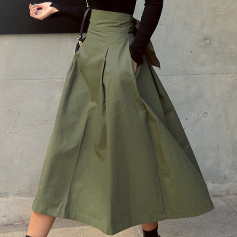 Long Swing Skirt with Wild High Waist