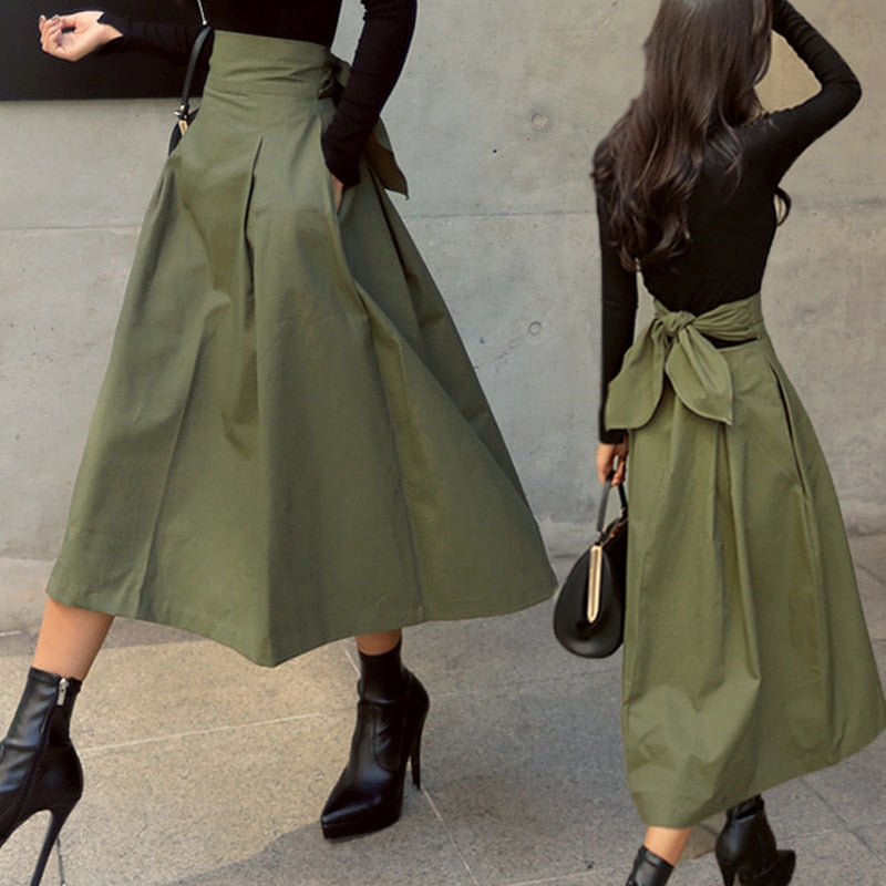 Long Swing Skirt with Wild High Waist