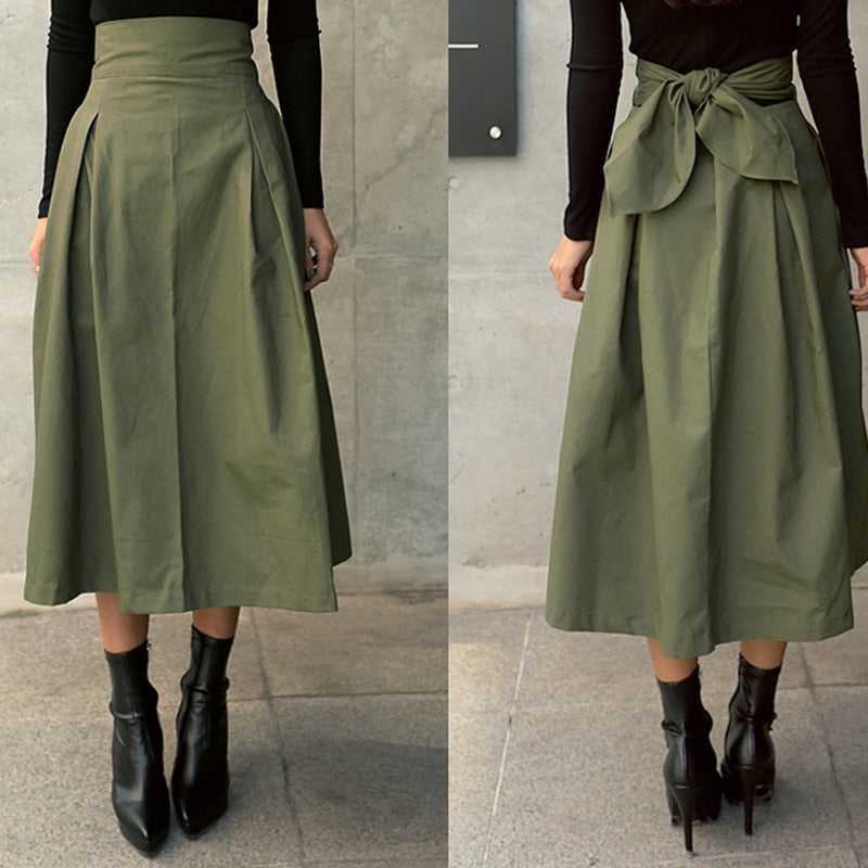 Long Swing Skirt with Wild High Waist