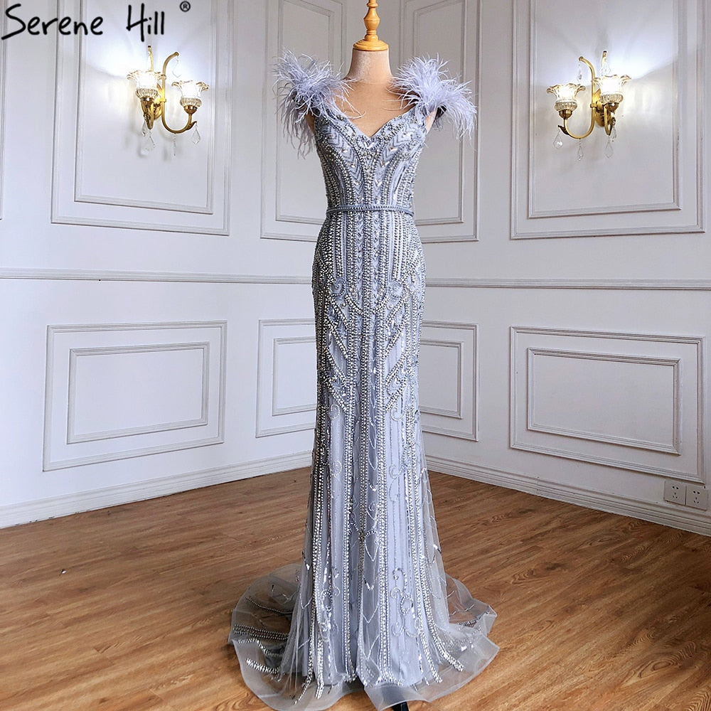 Serene Hill Feathered Evening Gown