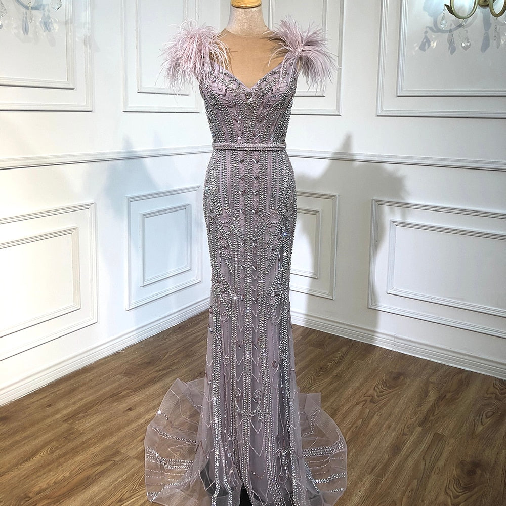 Serene Hill Feathered Evening Gown