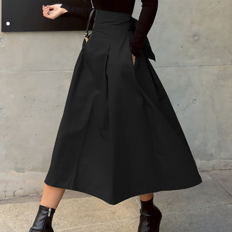 Long Swing Skirt with Wild High Waist