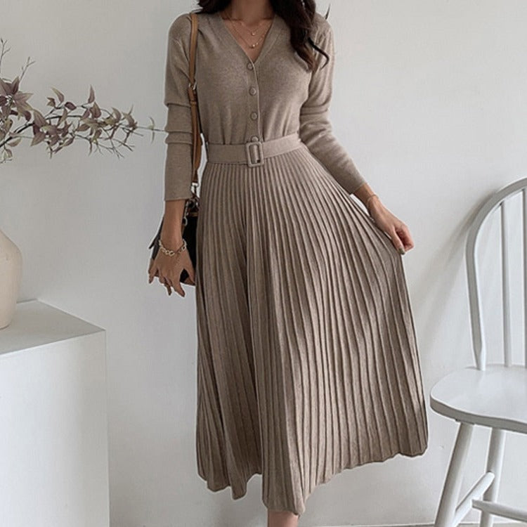 Single-Breasted Sweater Dress