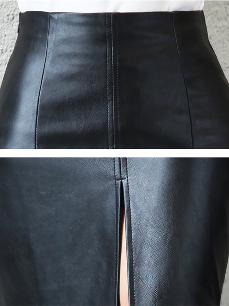 Black Vegan Leather Pencil Skirt (Plus size available)