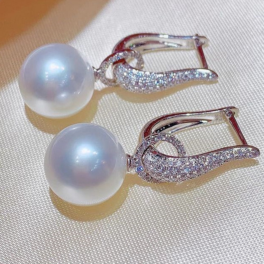 Imitation Pearl CZ Dangle Earrings