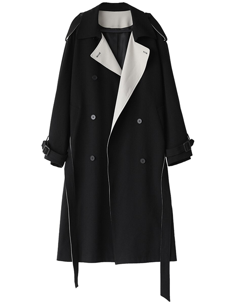 CHIC VEN Double-Breasted Trench Coat with Contrast Collar