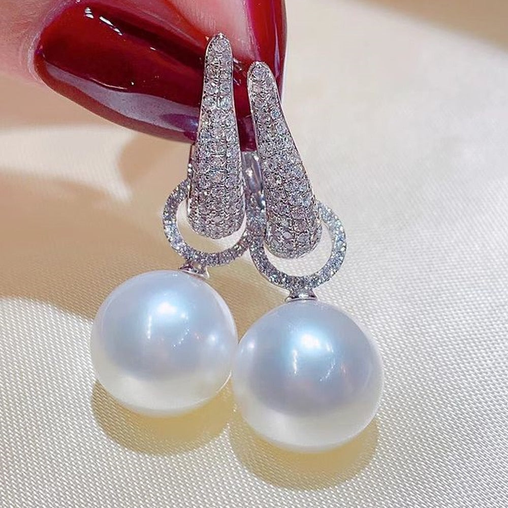 Imitation Pearl CZ Dangle Earrings